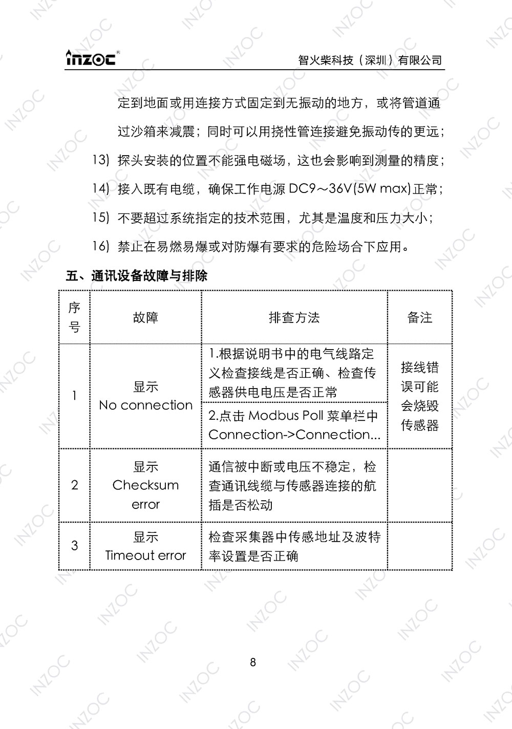 IFW-2A油液微水传感器使用说明书