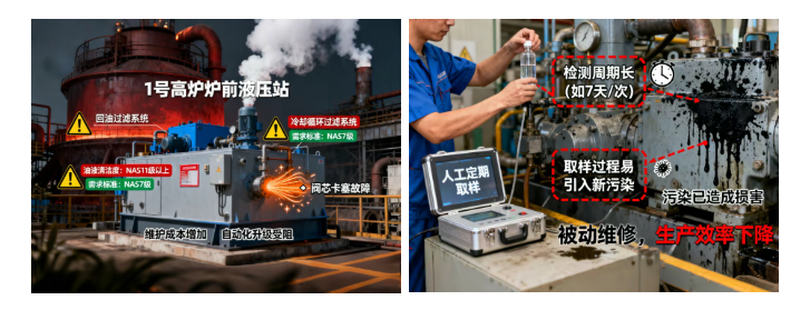 钢厂高炉液压站在线油液监测:污染早预警,让运维更科学、更高效 图1